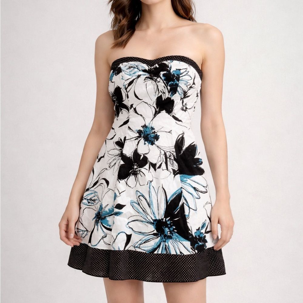 Speechless Strapless Floral Dress Size 3 Juniors Black White Blue